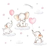 Little Deco Wandsticker Wandtattoo Kinderzimmer Deko Mädchen Tiere Elefanten rosa Ballon Wolken Aufkleber Babyzimmer Spielzimmer Wandbild selbstklebend DL212-38