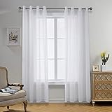 CUCRAF Transparente Weiß Dekoschals Voile Vorhänge mit Ösen Leinenoptik Gardinen Einfarbig durchsichtig für Wohnzimmer Balkon H245 x B140cm 2er Set