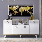 Sophia Konsole - Kommode - Sideboard - Buffet - Schrank - Regal mit 4 Türen für Wohnzimmer, Küche, Flur und Büro im rustikalen Design. (Konsole - Weiß)