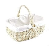 MyBer® Korb Weidenkorb Einkaufskorb Picknickkorb 33/23/13cm (27cm mit Henkel). Stabiler Tragekorb aus Weide Vollweide weiß mit Stoffeinlage K12-014-W-W