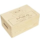 CHICCIE Holzbox zur Geburt Personalisierte Gravur Eule 30x20cm Natur Schatztruhe