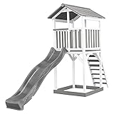 AXI Beach Tower Spielturm aus Holz in Weiß & Grau | Spielhaus für Kinder mit Grauer Rutsche und Sandkasten | Stelzenhaus für den Garten