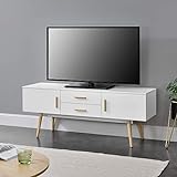 [en.casa] Fernsehtisch 140 x 40 x 56 cm TV Board mit 2 Schranktüren und 2 Schubladen Lowboard Kommode Weiß