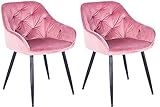 CLP 2er Set Esszimmerstühle Cassis Samt I Polsterstühle Mit Samtbezug I Küchenstühle Mit Bodenschonern, Farbe:rosa, Material:Samt
