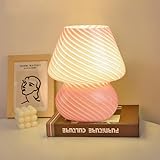 MLOQI Pilz Lampe Tischlampe für Wohnzimmer Nachttischlampe Schlafzimmer Lichter Tischleuchte LED Glas Nachttile mit einer 3 -Farb -Glühbirne, Nachtlicht, Geschenke für Freunde Mini Lampe (Rosa)