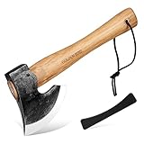 Golden Bird Wikinger Axt 30 cm Axt Survival Kohlenstoffstahl wärmebehandelt Camping Axt mit Holzgriff Beil Axt Holz spalten für Garten Holzbearbeitung Outdoor-Aktivitäten