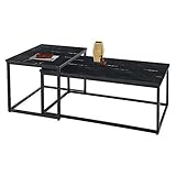 Stella Trading KENO Beistelltisch 2er Set Marmor schwarz mit schwarzem Metallgestell - Stilvolles Couchtisch Set mit hochwertigen Marmorplatten - 100 x 50 x 35 cm (B/H/T)