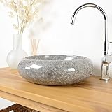 wohnfreuden Marmor Naturstein Waschbecken 40 cm rund grau Stein Gäste WC