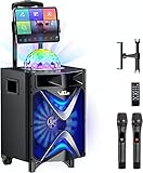 Karaoke-Maschine für Erwachsene und Kinder, VeGue Kabelloser tragbarer Karaoke-Lautsprecher mit 2 UHF-Wireless-Mikrofonen, Discokugel, Ideal für Heim-Karaoke, Gesangsparty, Kirche (VS-1088)