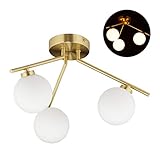 Relaxdays Deckenlampe GLOBI, 3-flammig, G9 Fassung, Kugeln aus Milchglas, Midcentury Lampe, H x D: 24,5 x 36 cm, gold