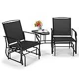 COSTWAY 2-Sitzer Gartenmöbel Set mit Tisch & Schirmloch, Balkonmöbel mit atmungsaktivem Stoff, sanftes Schaukelfunktion, Gartenbank Sitzgarnitur für Garten, Terrasse, Balkon (Schwarz)