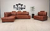 Quattro Meble Ausverkauf ! 35% RABATT Ecksofa London I Extra 3z 200 x 260 + Sessel Braunes Echtleder Ledersofa Echt Leder Eck Couch Ledermöbel