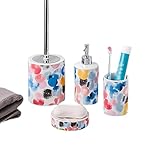 Seifenspender Regenbogen Punktmuster Keramik 4-teiliger Seifenspender Home Badezimmer Super Kombination Waschset Lotionflasche/Mundbecher/Seifenschale/Toilettenbürste Seifenspender for Badezimmer Küch