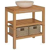 vidaXL Teak Massiv Waschtisch mit Waschbecken Badmöbel Waschschale Aufsatzwaschbecken Waschbeckenunterschrank Unterschrank Badschrank Marmor Creme