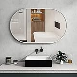 Biyatuos Ovaler Badezimmerspiegel, Wandspiegel, 30 x 20, Wandspiegel/Edelstahl-Metallrahmen, großer moderner Spiegel mit schwarz, Dekor für Schlafzimmer, Badezimmer, Wohnzimmer (gebürstetes Silber)