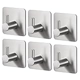 KES Handtuchhaken ohne Bohren 6 Stück Garderobenhaken Edelstahl SUS304 Klebehaken Garderobe Haken Selbstklebend Handtuchhalter Gebürstet, A7060-2-P6