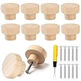 Qunkun Möbelknöpfe Holz, 10 Stück Holzgriffe für Schränke, Knöpfe, Holzknauf, Holz Tür Schubladengriffe, Runde Holzknöpfe, Schrankknöpfe Mit Schrauben für Möbel (35 x 25 mm, mit Schraubendreher)