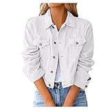 Jeans Damen Jacken Mantel für Damen Casual Solid Cardigan Langarm Button Pocket Crop Jacket Lässig
