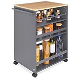 bomoe Küchenwagen Servierwagen auf Rollen mit 3 verstellbaren Ebenen, Arbeitsplatte Küche – hochwertiges FSC® Holz Universal Rollwagen Bad Küchen – freistehender Nischenwagen Bengt Eiche & Anthrazit
