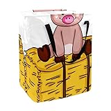 Niedlicher Cartoon-Schwein auf Strohhalm, zusammenklappbar, 60 l, wasserdicht, Wäschekorb, Wäschekorb, Kleidung, Spielzeug, Aufbewahrung für Schlafsaal, Badezimmer, Schlafzimmer