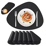 Deyooxi Platzset Abwaschbar Leder - 6 Tischsets Abwaschbar Rund mit 6 Untersetzer rutschfest Platzdeckchen Doppelseitigen Tischsets, PU Kunst Leder Hitzebeständig - 41.5×31cm,Schwarz