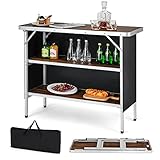 KOMFOTTEU Campingtisch, Klapptisch mit Tragetasche, Picknicktisch mit 3 Ebenen Stauraum, Gartentisch faltbar aus Aluminium, Camping Tisch & Beistelltisch für Picknick, BBQ, Party (Holzmaserung)