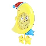 Bewinner Wanduhr für, Süße Mondförmige Wanduhr, Silent Cartoon Clock Dekor für Geschenk/Kinderzimmer/Schlafzimmer/Kinderzimmer/Arbeitszimmer