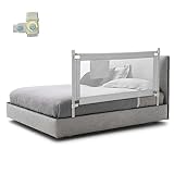 COSTWAY Bettgitter 145 cm, Bettschutzgitter abschließbar mit 24 einstellbare Höhen & Seitentasche, Rausfallschutz Bett & Boxspringbett für Baby & Kleinkinder (Grau)