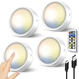 Dimmbar LED Spot Akku mit Fernbedienung, 1000mAh Batteriebetrieben Kabellos Vitrinenbeleuchtung, LED Spot Batterie mit Timer Unterbauleuchte Küche Ohne Kabel Magnetisch Schranklicht Rund Regal Licht