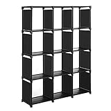 SONGMICS Regalsystem, Bücherregal, Set aus 12 Fächern, DIY Organizer für Ankleidezimmer, Aufbewahrungsregal im Wohnzimmer, Badezimmer, 30 x 105 x 140 cm, mit Gummihammer, schwarz LSN12BK