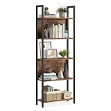 VASAGLE Bücherregal, Küchenregal, Standregal mit 5 offenen Regalebenen, Flur, Küche, Büro, stabiles Stahlgestell, Industrie-Design, vintagebraun-schwarz LLS025B01