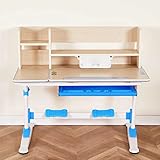 Style home Kinderschreibtisch höhenverstellbar neigbar Schreibtisch für Kinder Schülerschreibtisch mit Bücherregal und Schublade, B/T/H: 95,9 x 53 x 84-109 cm (Blau)