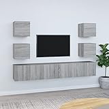 BULANED 7-TLG. TV-Schrank-Set, Wohnwand Wohnzimmer, Jugendzimmer Komplett Set, Tv-möbel & Phonomöbel, Schrankwand Wohnzimmer, Grau Sonoma Holzwerkstoff