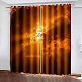 Nerfdw Gardinen Kinderzimmer- 2 Stücke Vorhänge Blickdicht Ösenschal, Verdunkelungsvorhang Mit Wärmeisolierend Himmel, Dunkle Wolken, Goldene Sonne, Für Wohnzimmer Schlafzimmer 300x280cm