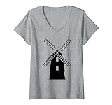 Damen Windmühle Windkraft T-Shirt mit V-Ausschnitt