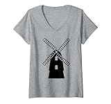 Damen Windmühle Windkraft T-Shirt mit V-Ausschnitt