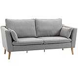 HOMCOM 2-Sitzer Sofa Polstersofa Doppelsofa Zweisitzer mit Leinenoptik, Kissen, Loveseat mit Holzbeinen für Wohnzimmer, Schlafzimmer, Hellgrau, 200 x 87 x 95 cm