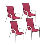 Satz von 4 Stühlen MARBELLA aus rosa Textilene - weißes Aluminium