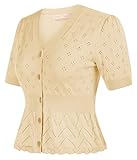 Belle Poque Damen Vintage Kurzarm Strick Bolero Shrug Leicht Button Up Rüschen Cropped Cardigan Sweater Tops, aprikose, Large