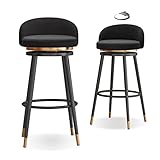 Knjlwa 2er Set Barstuhl, 360° drehbar Barhocker, Tresenhocker Bistrohocker Hocker mit Lehne und Fußstütze aus Samt Küchenstuhl mit Schwarz Metallgestell sitzhöhe 65 cm