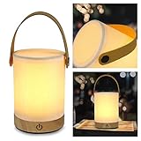 ZMH LED Tischlampe Kabellos Nachttischlampe Touch Dimmbar - Holz Stoff Lampenschirm Tischleuchte Modern Akku Nachtlicht Vintage Nachttischleuchte Tragbare Schreibtischlampe für Schlafzimmer Bedside