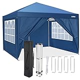 COBIZI 3x3M Pavillon Faltpavillon 3x3 Wasserdicht mit 4 Seitenteilen Pop Up UV Schutz 50+ Partyzelt Gartenpavillon Faltpavillon Mit Tragetasche, Heringe und Schnüre, Blau