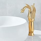 Wasserhahn Bad - Waschtischarmaturen Retro Golden Einhebel Badarmatur, Kaltes Und Heißes Wasser Vorhanden, Kreative Messing Einloch Waschbecken Wasserhahn, Keramikkartusche, Korrosionsschutz