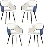 HAVMAK Moderne Küche Esszimmerstühle Set Küche Esszimmerstuhl Moderner Sessel 4er Set Leder Hohe Rückenlehne Weiche Sitz Wohnzimmer Schlafzimmer Wohnung Esszimmer Stuhl (Farbe: Weiß Blau)