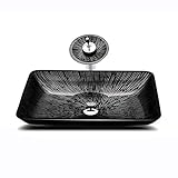 TONPOP Badezimmer-Waschbecken, Aufsatzwaschbecken aus gehärtetem Glas, Waschtisch-Wasserhahn-Set, geeignet für Zuhause/Hotel/Büro (Größe: A) ()
