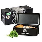 Feilox® Brotkasten SCHWARZ [für 2-3 Brote] - Brotkasten Metall | Brot Aufbewahrungsbox mit doppelter Reihe an Belüftungslöchern | Bread box | Brotkasten gross | Brotkasten retro | Brotbox schwarz