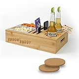 YANOSCH ® Couch Buddy - Couchbar Sofatablett mit Getränkehalter und 2 Edelstahl Chips Schüsseln inkl. 2 Korkuntersetzer - Sofa Organizer und Snackbar in Einem - Couch Bar, Sofa Tablett, Snackbox