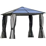 Outsunny Luxus Pavillon Gartenpavillon Alu Partyzelt Gartenzelt mit lichtdurchlässigem PC Dach Grau 300 x 360 x 265 cm