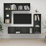 JUNZAI 4-TLG. TV-Schrank-Set, Tv-möbel & Phonomöbel, Wohnwand Wohnzimmer, Wandschrank, Zimmer Möbel, Grau Spanplatte