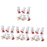 Kisangel 24 Stück Glückskaninchen-Autodekoration Autogeschenke Skulpturendekoration Miniatur-Kaninchenfigur Wohnaccessoires Chinesische Neujahrskaninchenstatue
